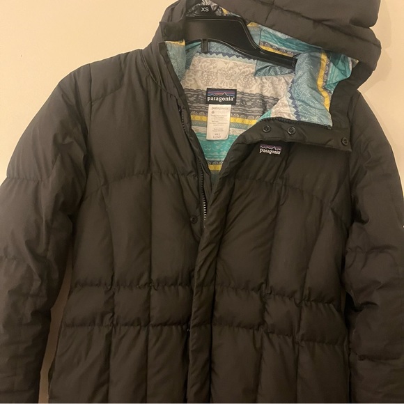 Patagonia Girls Black Long Down Puffer Parka  with Hood Large (12) - Picture 3 of 13